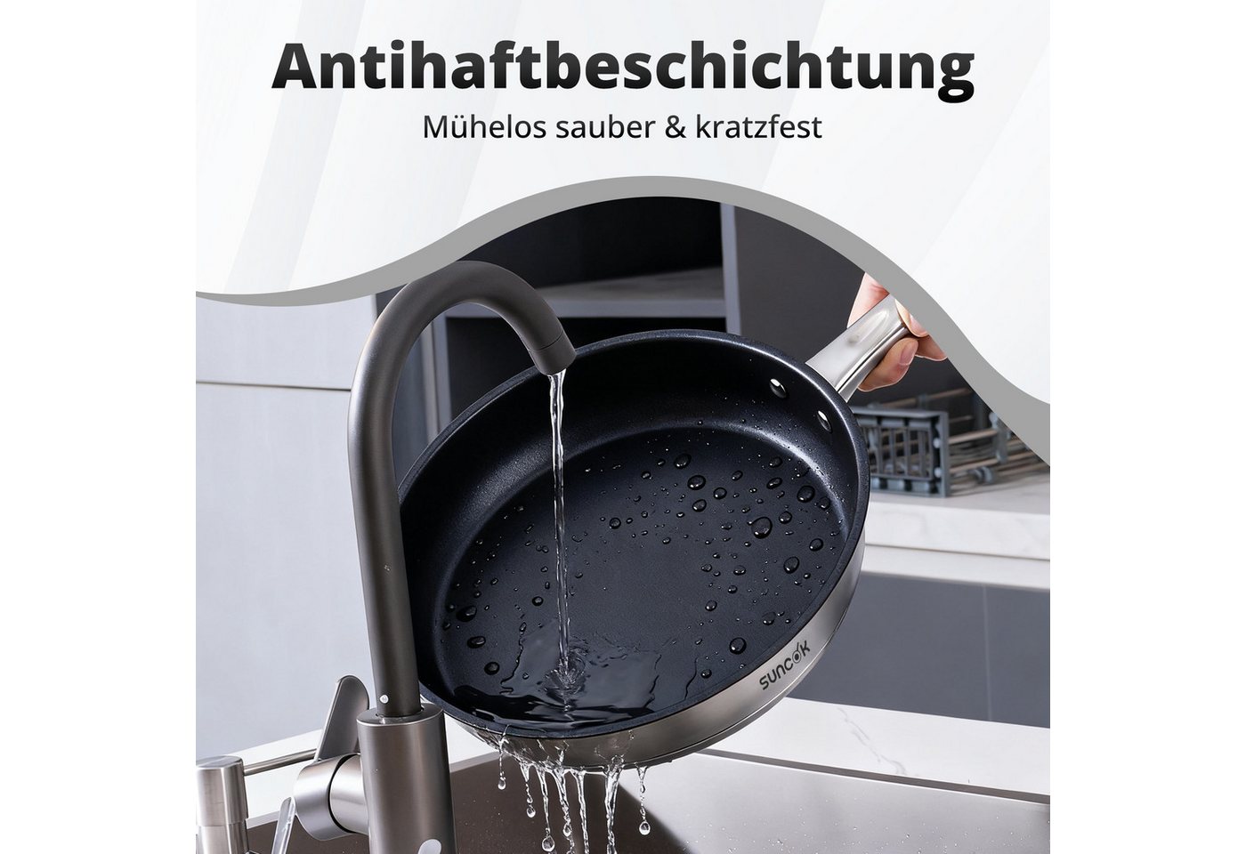 SUNCOK Pfannen-Set Induktion, Bratpfannenset, Edelstahl 18/10 (Set, 1-tlg., je 1x Pfanne 24 cm, 2,2 l, 28 cm, 3,4 l), Induktionspfanne, Antihaftbeschichtung, Le – Bild 4 von 5
