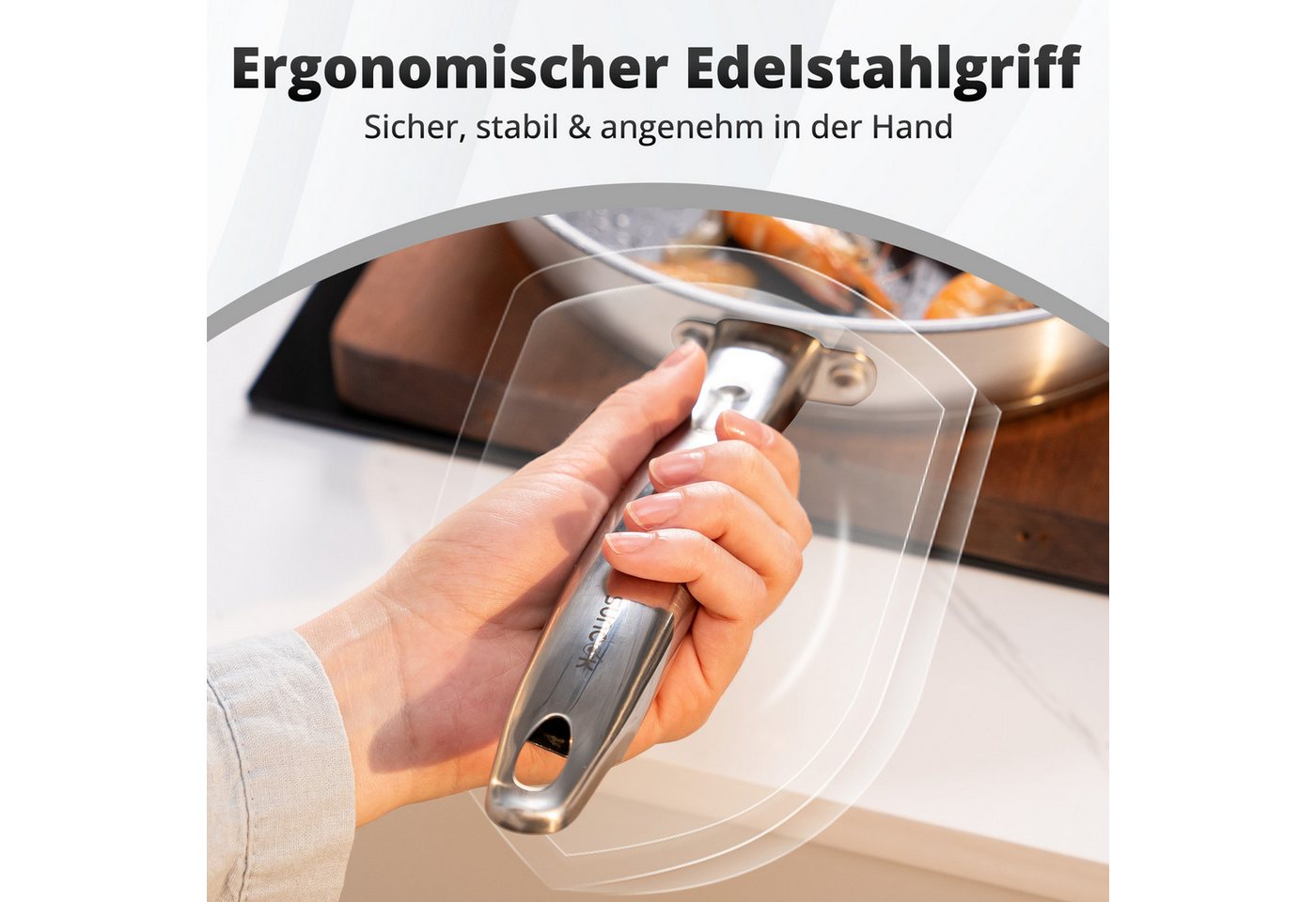 SUNCOK Pfannen-Set Induktion, Bratpfannenset, Edelstahl 18/10 (Set, 1-tlg., je 1x Pfanne 24 cm, 2,2 l, 28 cm, 3,4 l), Induktionspfanne, Antihaftbeschichtung, Le – Bild 5 von 5