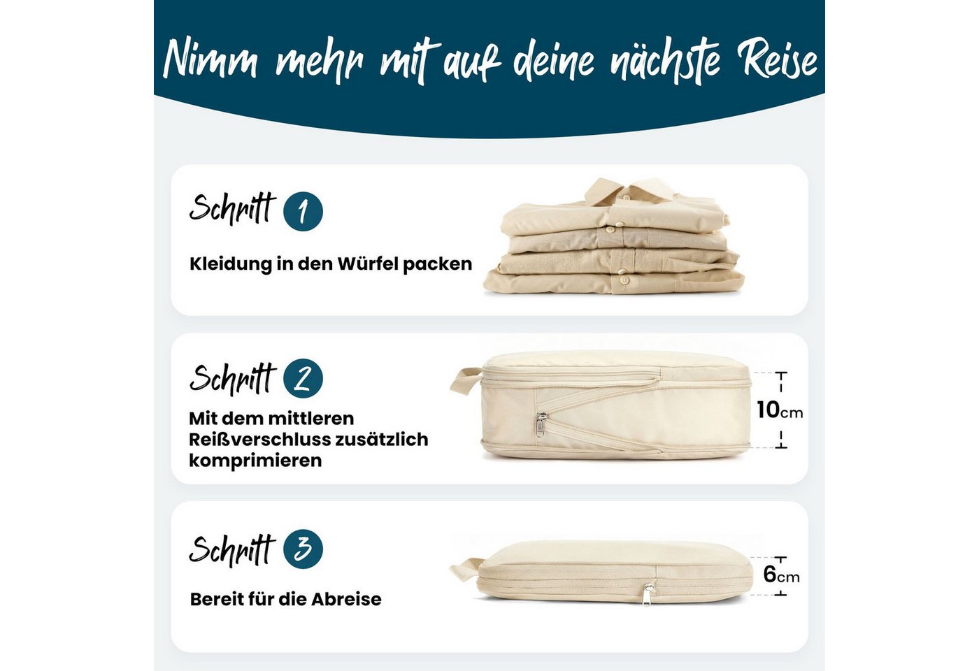 Sunflake Kofferorganizer Kompressions-Packwürfel / Kompressionswürfel 6 Stück (6-tlg) – Bild 2 von 5