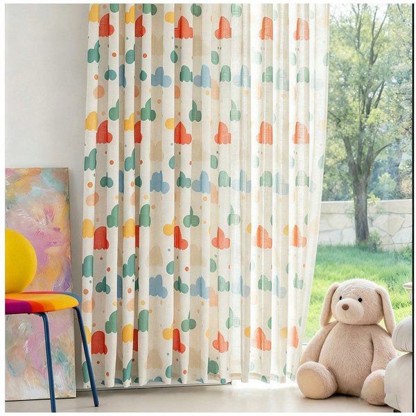 Sunicol Gardine Kinderzimmer Regenbogen Vorhang Voile mit Kräuselband 2er Set, Mädchen Baby Schlafzimmer Vorhänge