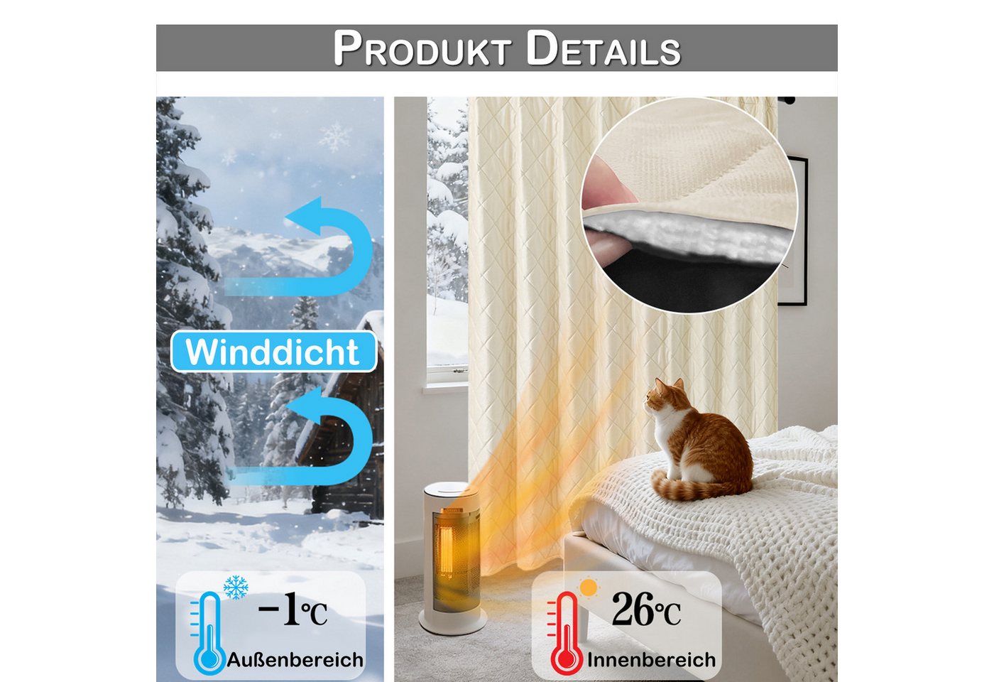 Sunicol Gardine Raumteiler Vorhang, Doppellagige Lärmschutz Verdunkelungsvorhang, Blickdicht Winter Thermovorhänge für Schlafzimmer, Extrabreit – Bild 2 von 5