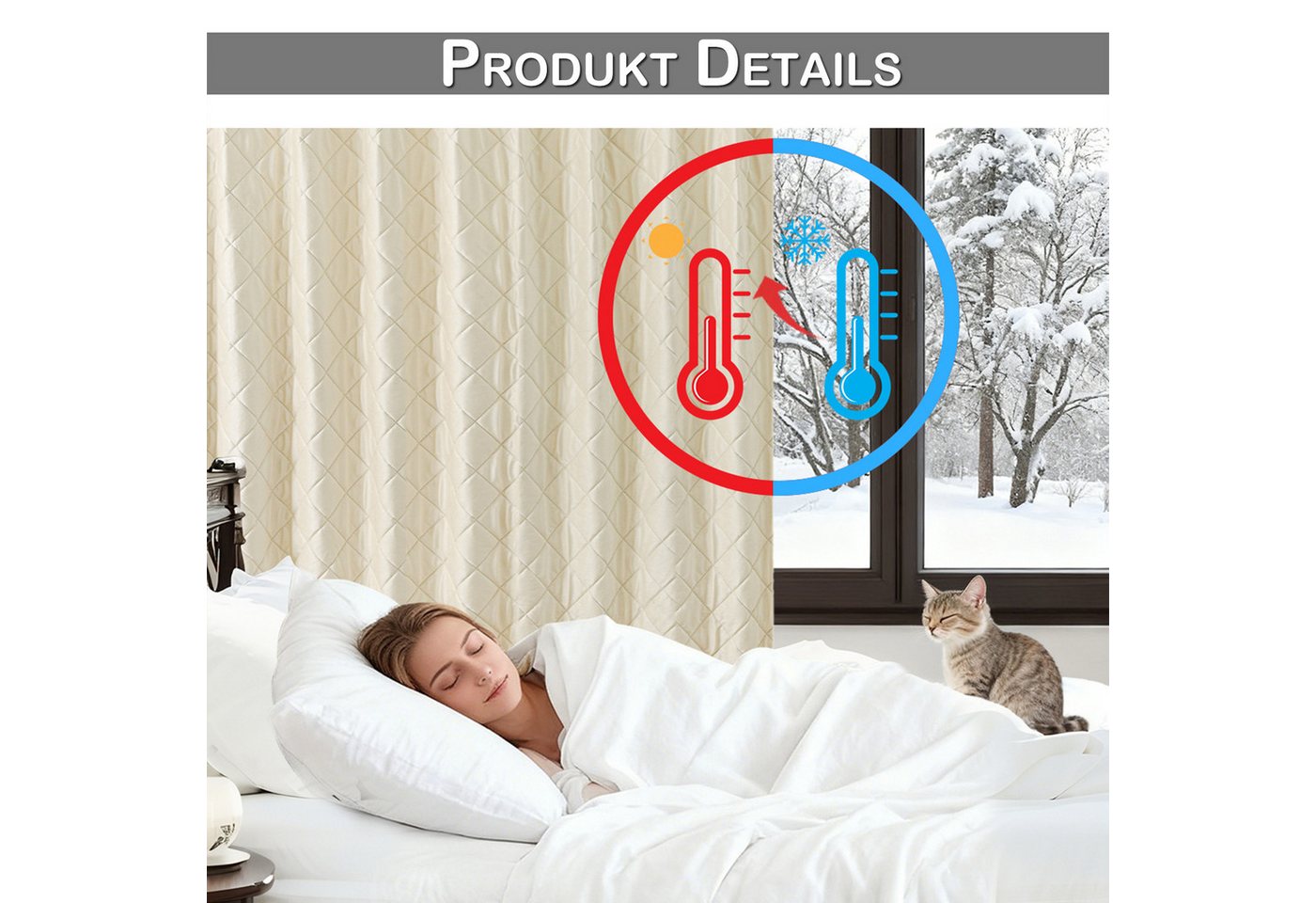 Sunicol Gardine Raumteiler Vorhang, Doppellagige Lärmschutz Verdunkelungsvorhang, Blickdicht Winter Thermovorhänge für Schlafzimmer, Extrabreit – Bild 5 von 5