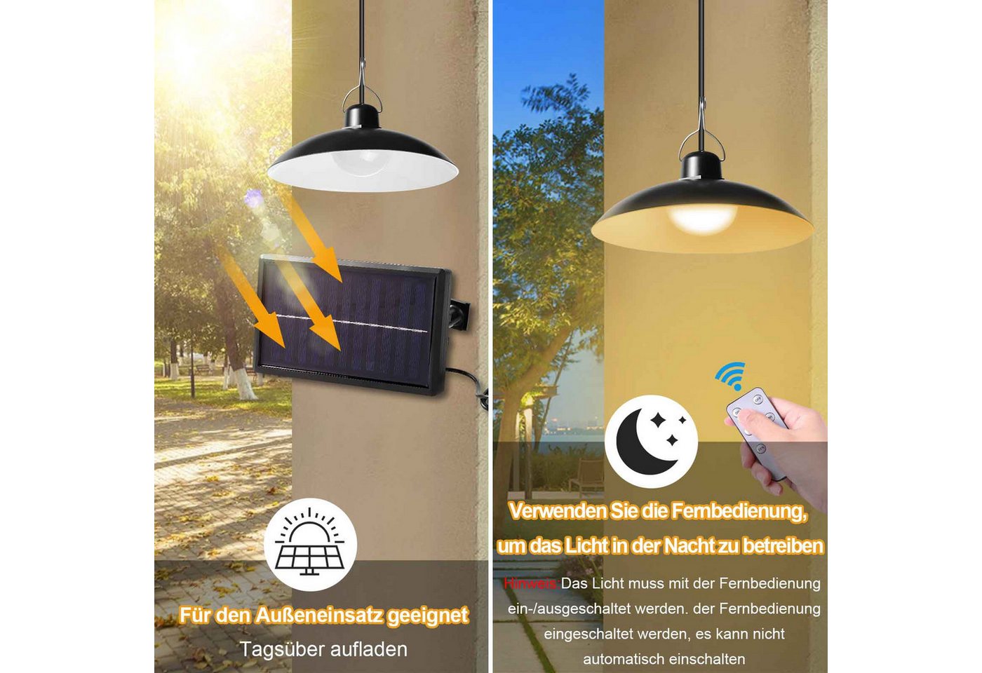 Sunicol Hängeleuchten LED-Solarleuchten,Fernbedienung,Zeitschaltuhr, 3,2m Verlängerungskabel, Warmweiß, Weiß, dimmbare,IP65 wasserdicht – Bild 2 von 5