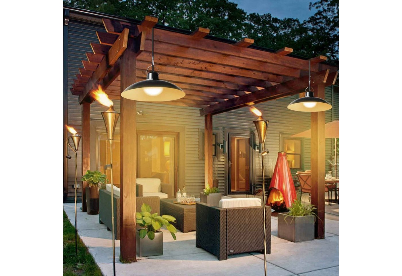Sunicol Hängeleuchten LED-Solarleuchten,Fernbedienung,Zeitschaltuhr, 3,2m Verlängerungskabel, Warmweiß, Weiß, dimmbare,IP65 wasserdicht – Bild 3 von 5