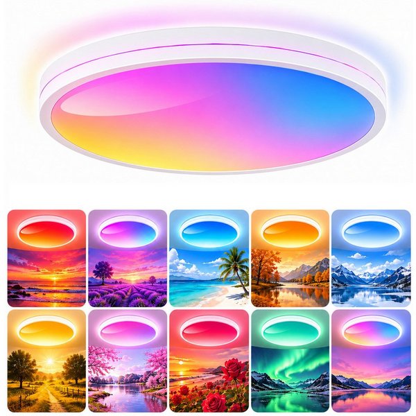 Sunicol LED Deckenleuchte Dimmable Sky Scenery Deckenlampe, Vollspektrum, RGB-Wechsel, 1800K-12000K Mehrfarbige Ambientlampe für Wohn-, Schlaf- und Esszimmer