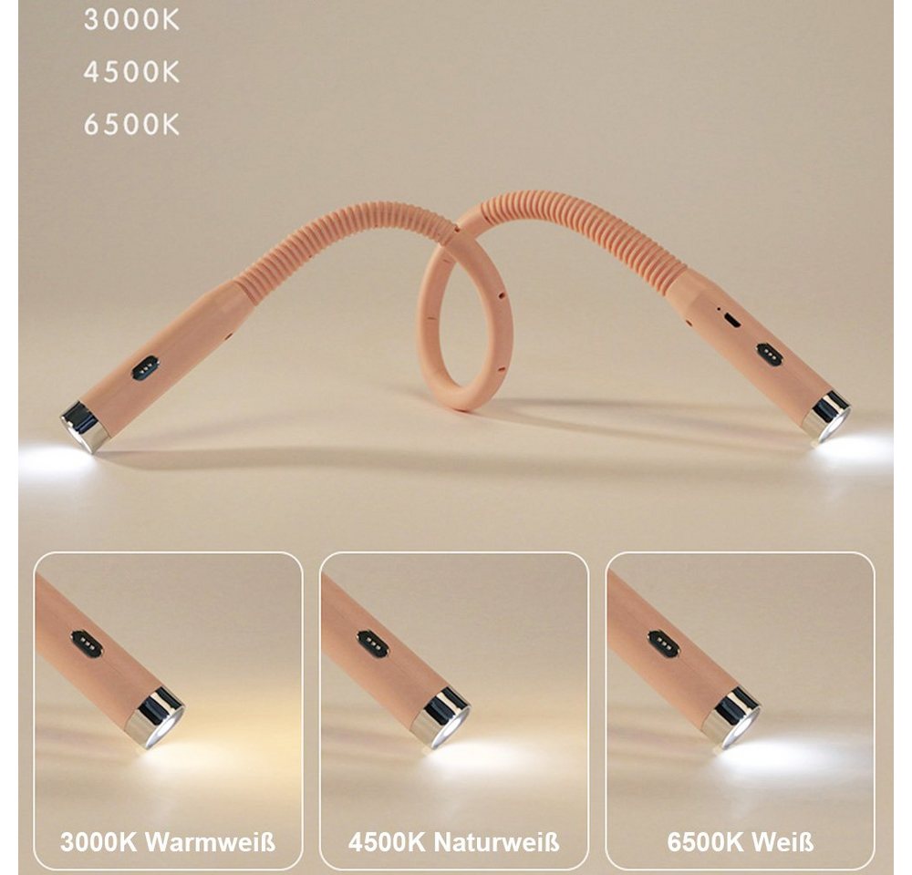 Sunicol LED Leselampe Hals Leselampe Buch, 3 Farben und 3 Helligkeitsstufen, Wiederaufladbar, Halslampe für Lesen Stricken Häkeln Nähen Campen Reparieren – Bild 4 von 5