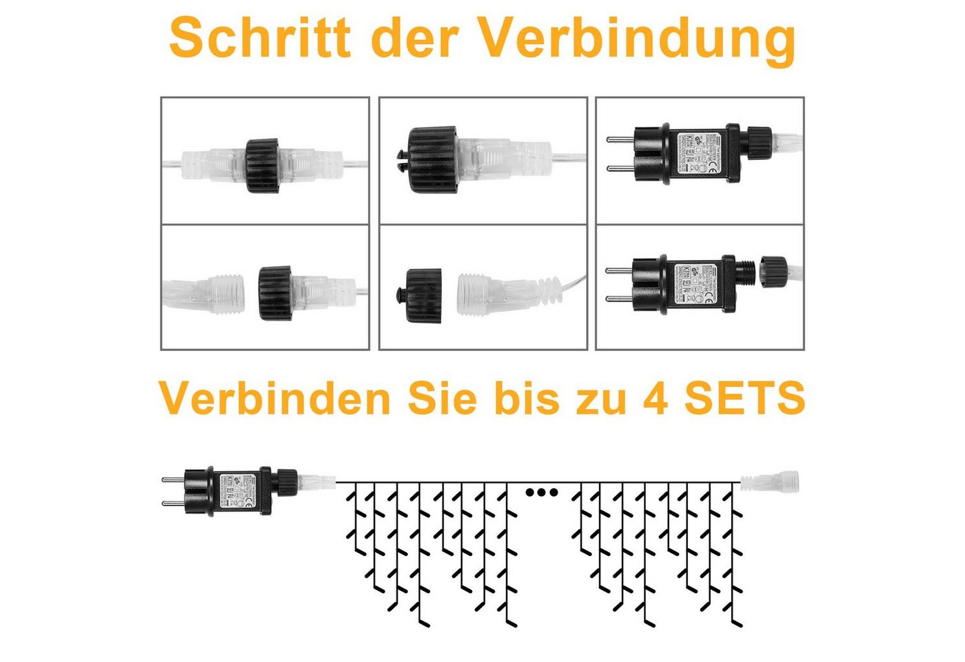 Sunicol LED-Lichtervorhang 5/10/15M, 8 Modi Anschliessbar Eisregen Lichterkette, Speicherfunktion, 31V Sichere Spannung, Timer, für Weihnachtsdeko Traufe Garten – Bild 4 von 5