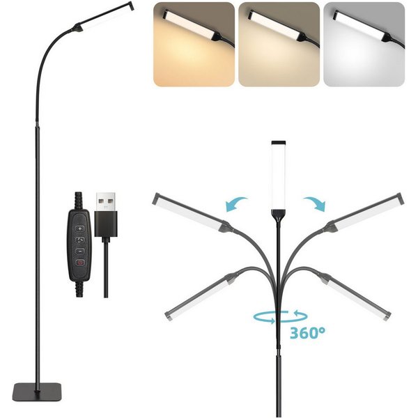 Sunicol LED Stehlampe LED Modern Stehleuchte Leselampe,360°drehbar,Höhe Einstellbar, Dimmbar, 3 Lichtfarben, 3000K Warmweiß, 4500K Naturweiß, 6500K Kaltweiß, fü
