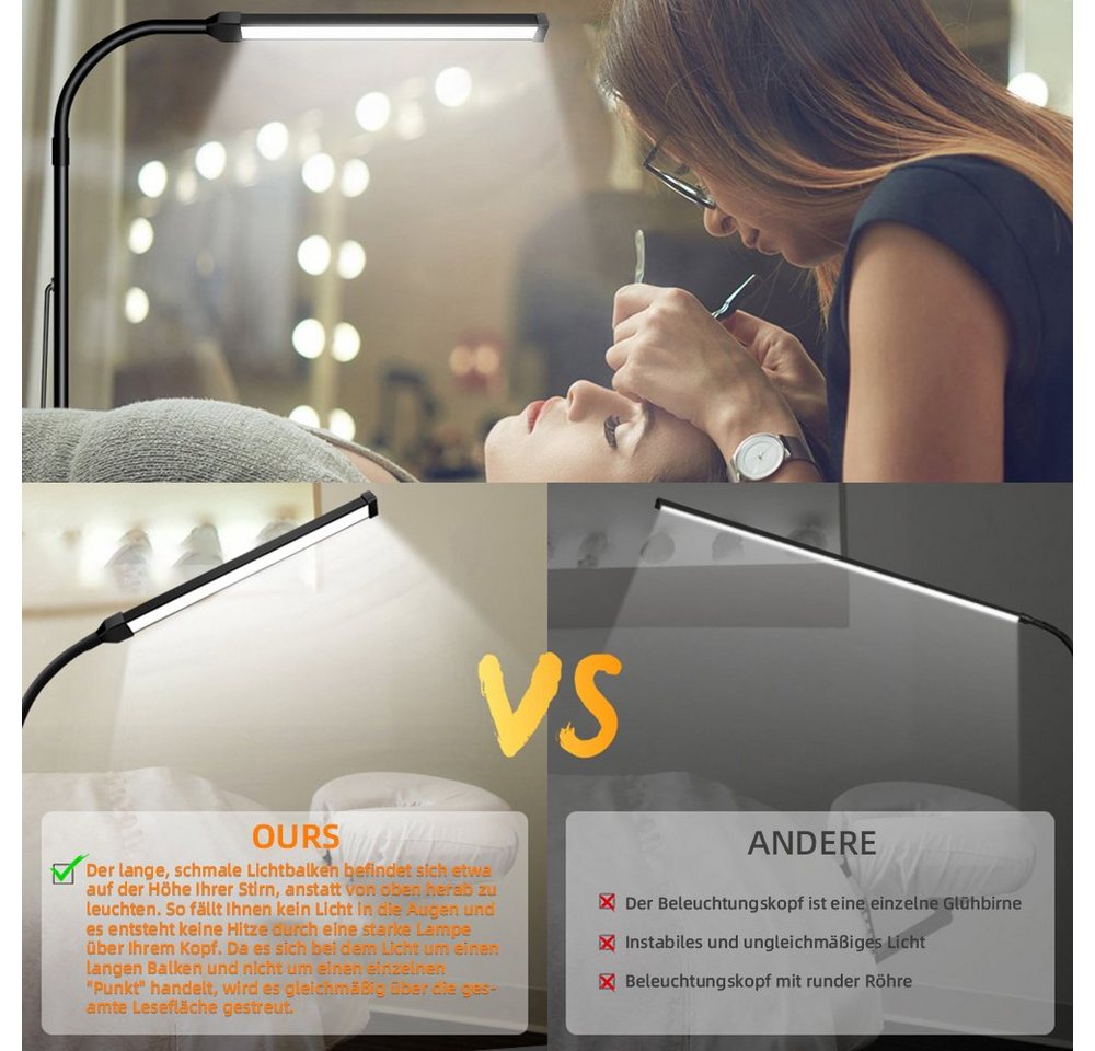 Sunicol LED Stehlampe LED Modern Stehleuchte Leselampe,360°drehbar,Höhe Einstellbar, Dimmbar, 3 Lichtfarben, 3000K Warmweiß, 4500K Naturweiß, 6500K Kaltweiß, fü – Bild 4 von 5