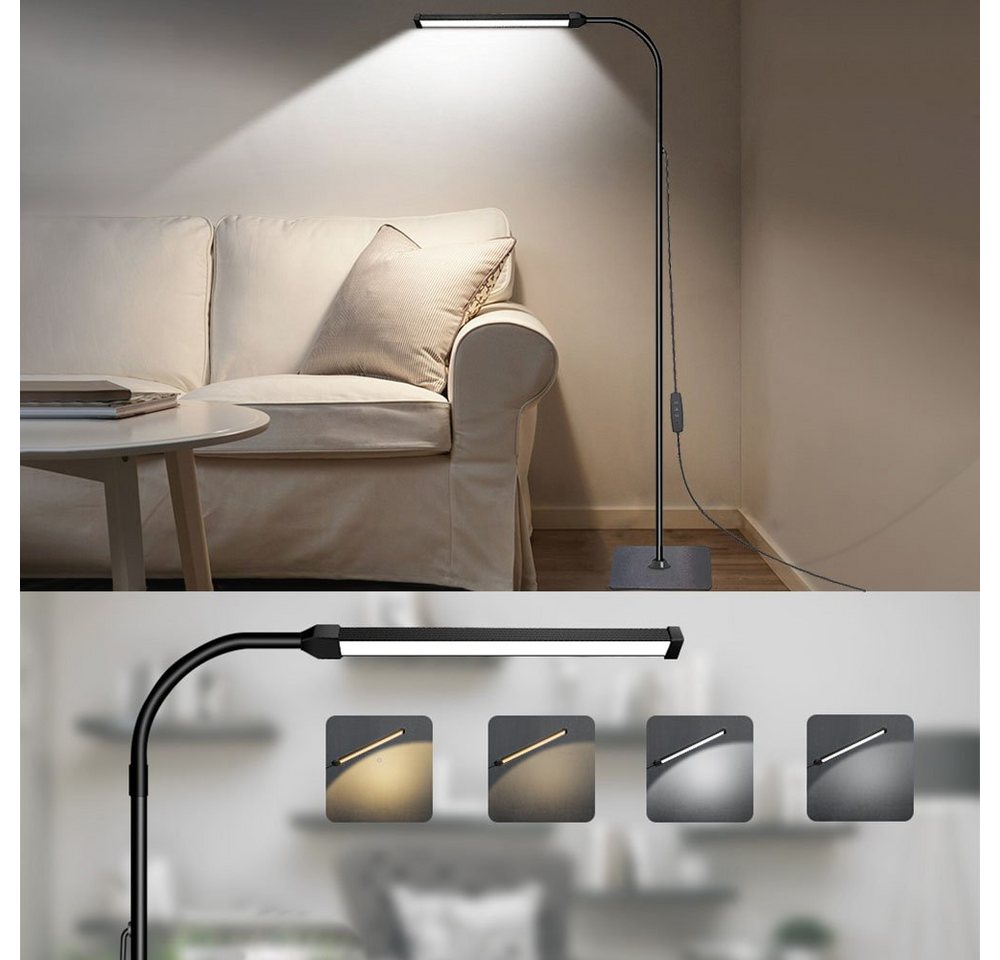Sunicol LED Stehlampe LED Modern Stehleuchte Leselampe,360°drehbar,Höhe Einstellbar, Dimmbar, 3 Lichtfarben, 3000K Warmweiß, 4500K Naturweiß, 6500K Kaltweiß, fü – Bild 5 von 5