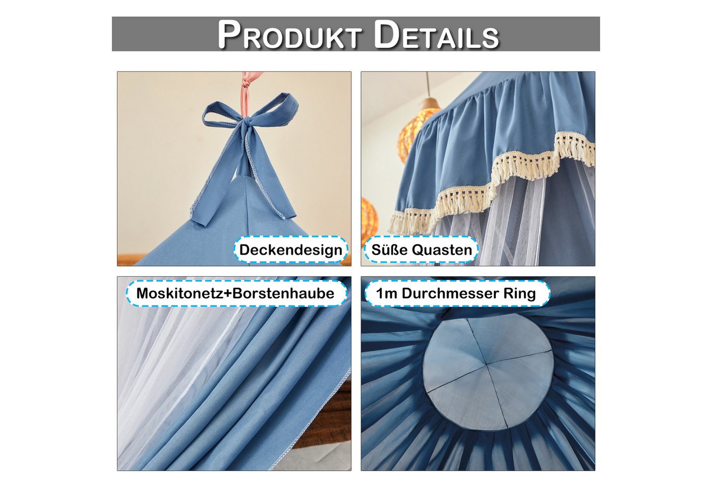 Sunicol Moskitonetz Doppelschicht Moskitonetz, Bett Baldachin, Lichtblockierung Kuppel, Faltbares Moskitonetz Bett für Kinderzimmer, Waschbar – Bild 2 von 5