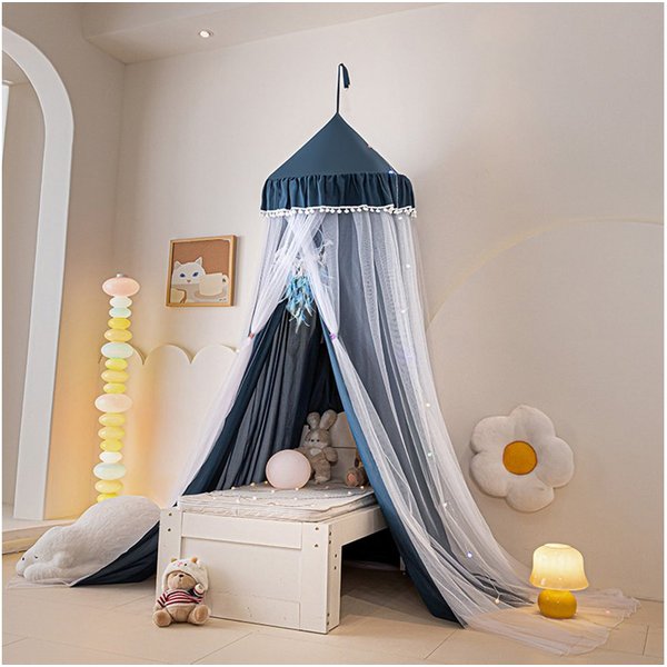 Sunicol Moskitonetz Doppelschicht Moskitonetz, Bett Baldachin, Lichtblockierung Kuppel, Faltbares Pompon Moskitonetz Bett für Kinderzimmer