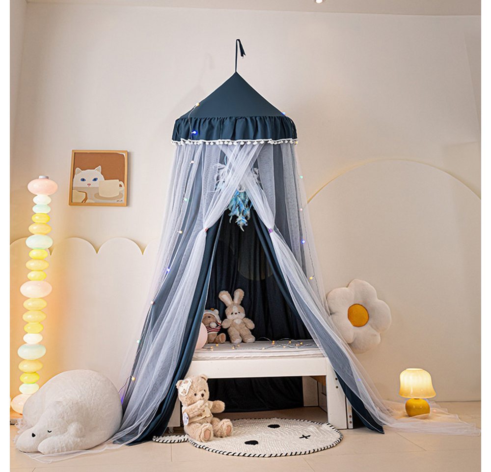 Sunicol Moskitonetz Doppelschicht Moskitonetz, Bett Baldachin, Lichtblockierung Kuppel, Faltbares Pompon Moskitonetz Bett für Kinderzimmer – Bild 4 von 5