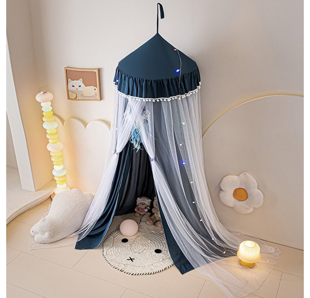 Sunicol Moskitonetz Doppelschicht Moskitonetz, Bett Baldachin, Lichtblockierung Kuppel, Faltbares Pompon Moskitonetz Bett für Kinderzimmer – Bild 5 von 5