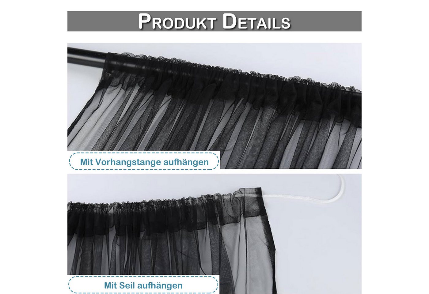 Sunicol Moskitonetz Outdoor Vorhang, Moskitonetz für Pavillon, fliegengitter Transparent (2 St), Gardinen DIY Sichtschutz Sonnenschutz für Balkon Terrassen – Bild 3 von 5