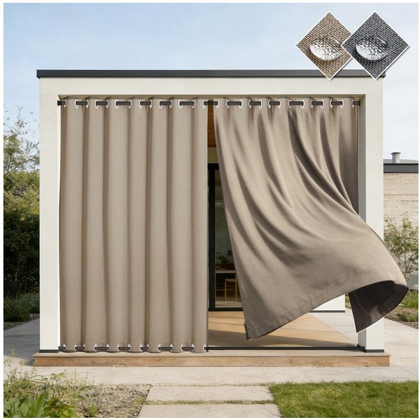 Sunicol Outdoorvorhang 100% Blickdichte Wasserdicht Vorhänge mit Ösen, Verdunklungsvorhäng (2 St), Gardinen Sonnenschutz Sichtschutz für Balkon Pergola Terrasse