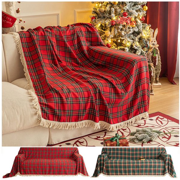 Sunicol Sofabezug Plaid Sofa Überwurfdecke mit Quasten, Schutzhülle für Weihnachten Deko, Vielseitige Couch Überwurf für Sofa, Kuscheldecke, große Tagesdecke