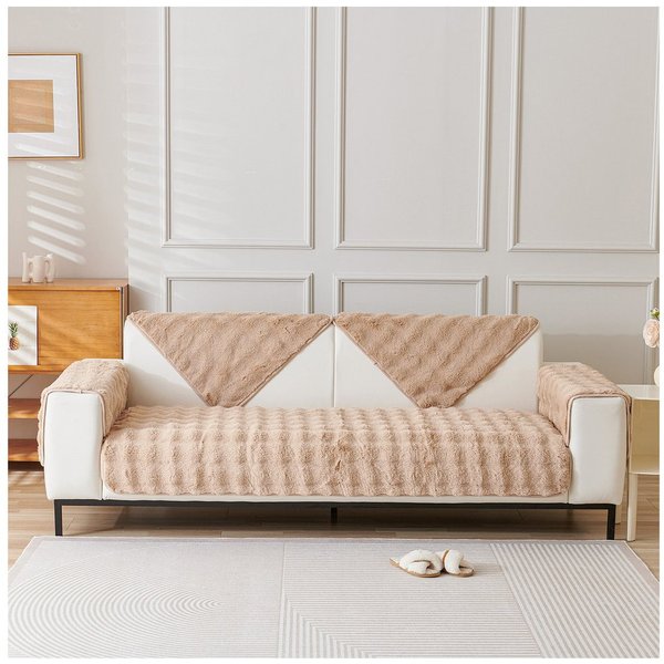 Sunicol Sofabezug Plüsch Dick Sofa Sitzkissenbezug, Couchbezug, Antirutsch, Winter Warme, Superweiche SofaÜberwurf aus Kunstpelz für Wohnzimmer