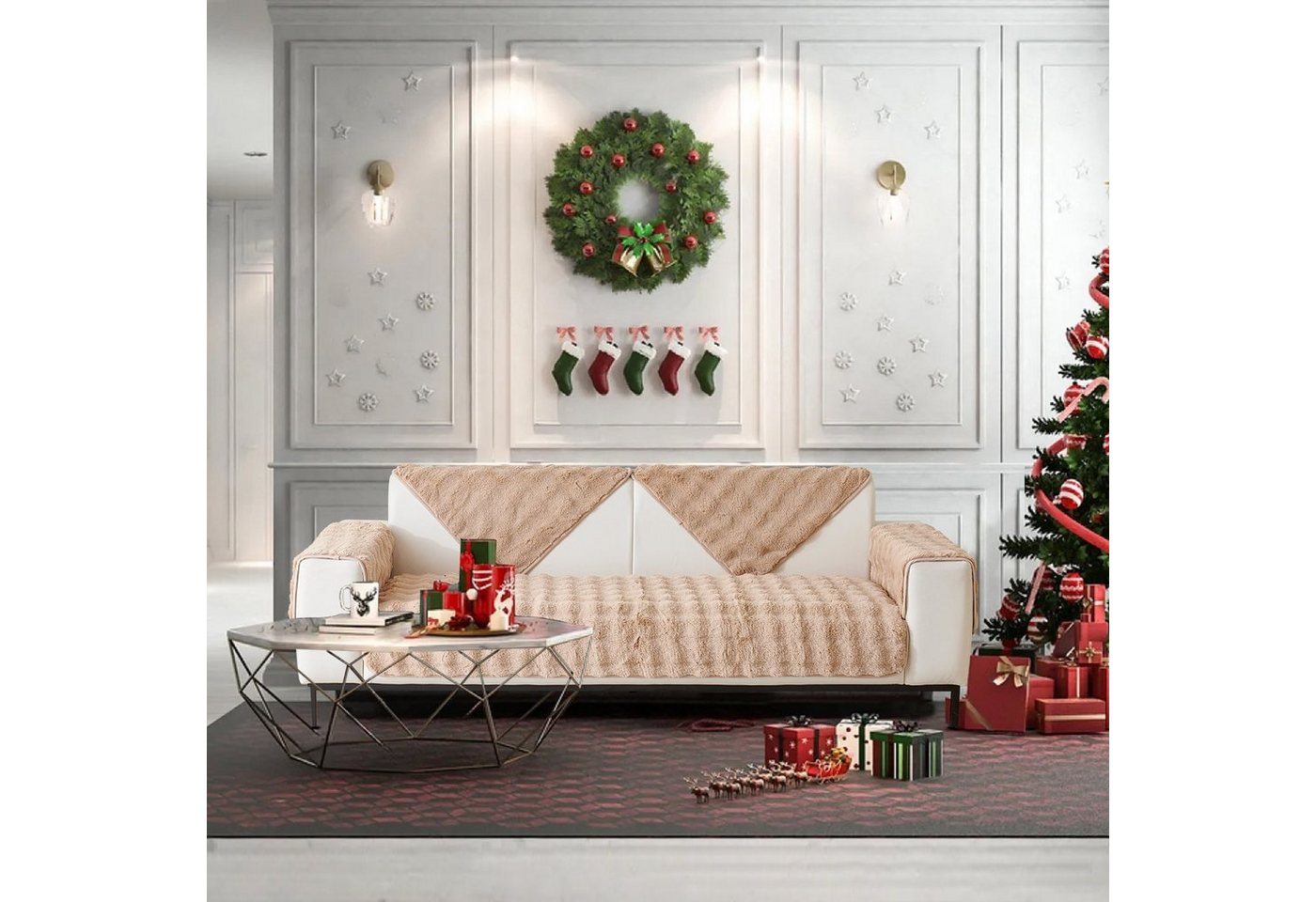 Sunicol Sofabezug Plüsch Dick Sofa Sitzkissenbezug, Couchbezug, Antirutsch, Winter Warme, Superweiche SofaÜberwurf aus Kunstpelz für Wohnzimmer – Bild 2 von 5