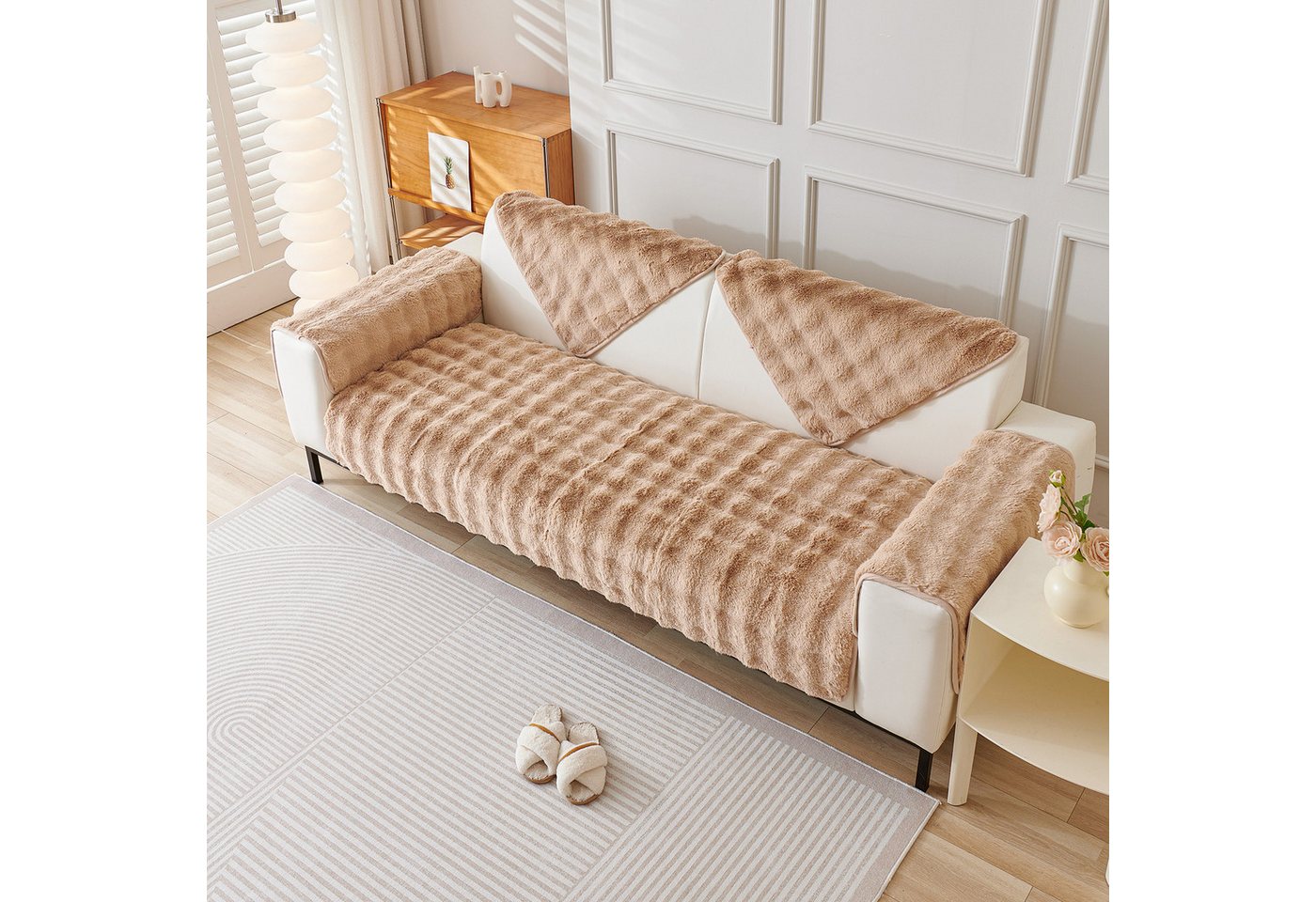 Sunicol Sofabezug Plüsch Dick Sofa Sitzkissenbezug, Couchbezug, Antirutsch, Winter Warme, Superweiche SofaÜberwurf aus Kunstpelz für Wohnzimmer – Bild 3 von 5