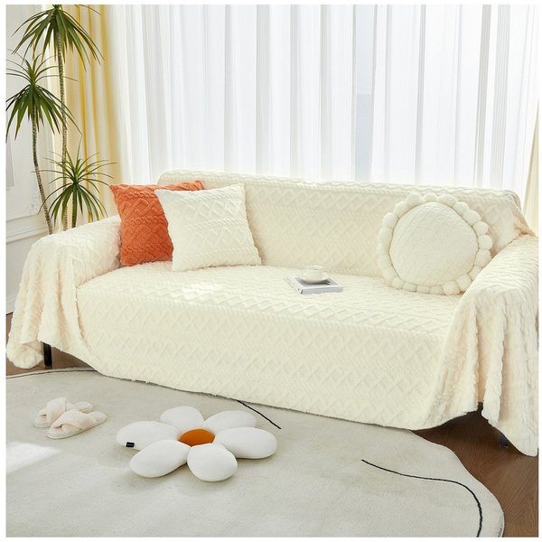Sunicol Sofabezug Weiche Flauschiger Kunstpelz Sofabezug Waschbar Couch überzug, 3 Größen, Jacquard Sofaüberwurf Decke