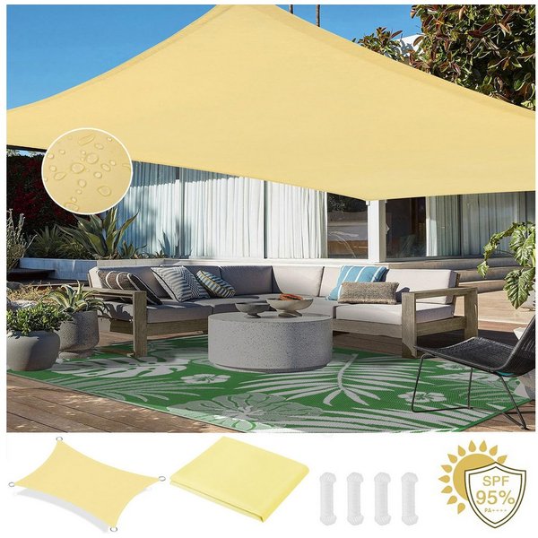 Sunicol Sonnensegel Wasserdicht Sonnensegel, mit UV Schutz, Rechteckig, Quadratisch, Ösen, Oxford-Gewebe mit PU-Beschichtung für Balkon Garten Terrasse