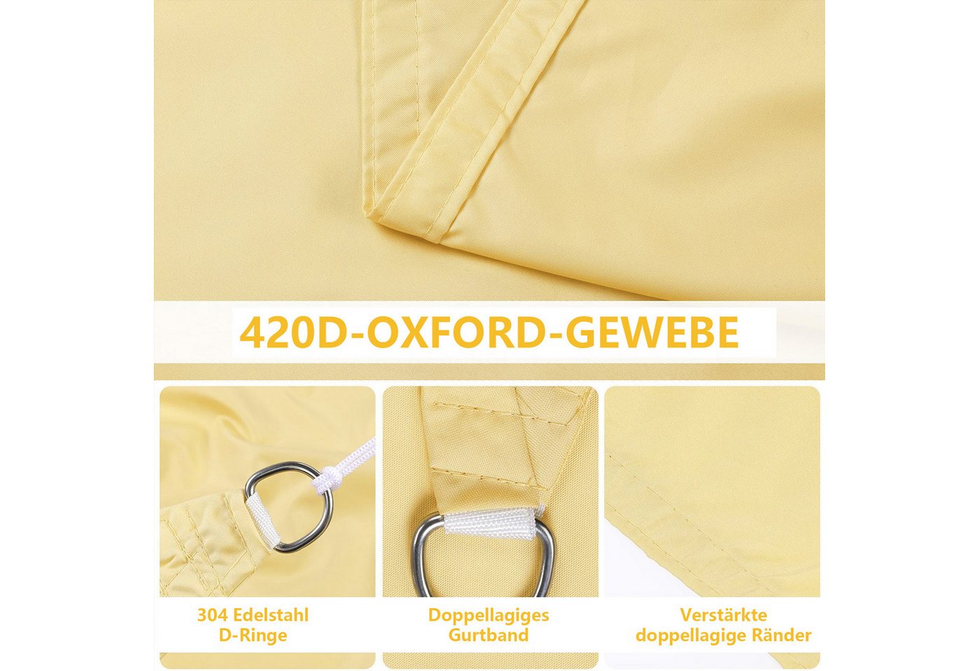Sunicol Sonnensegel Wasserdicht Sonnensegel, mit UV Schutz, Rechteckig, Quadratisch, Ösen, Oxford-Gewebe mit PU-Beschichtung für Balkon Garten Terrasse – Bild 4 von 5