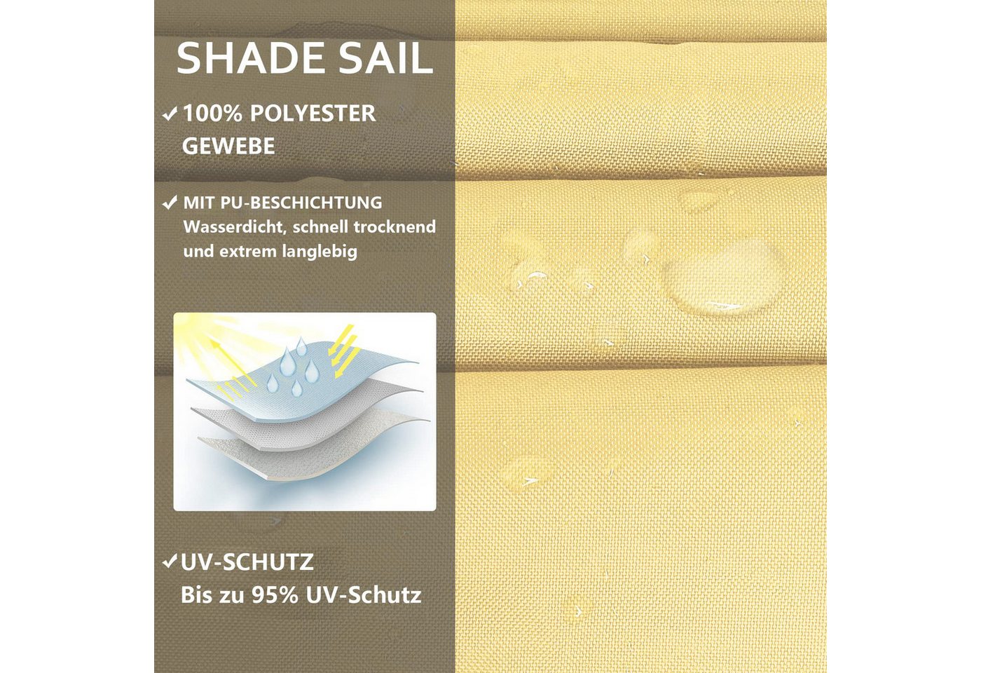 Sunicol Sonnensegel Wasserdicht Sonnensegel, mit UV Schutz, Rechteckig, Quadratisch, Ösen, Oxford-Gewebe mit PU-Beschichtung für Balkon Garten Terrasse – Bild 5 von 5