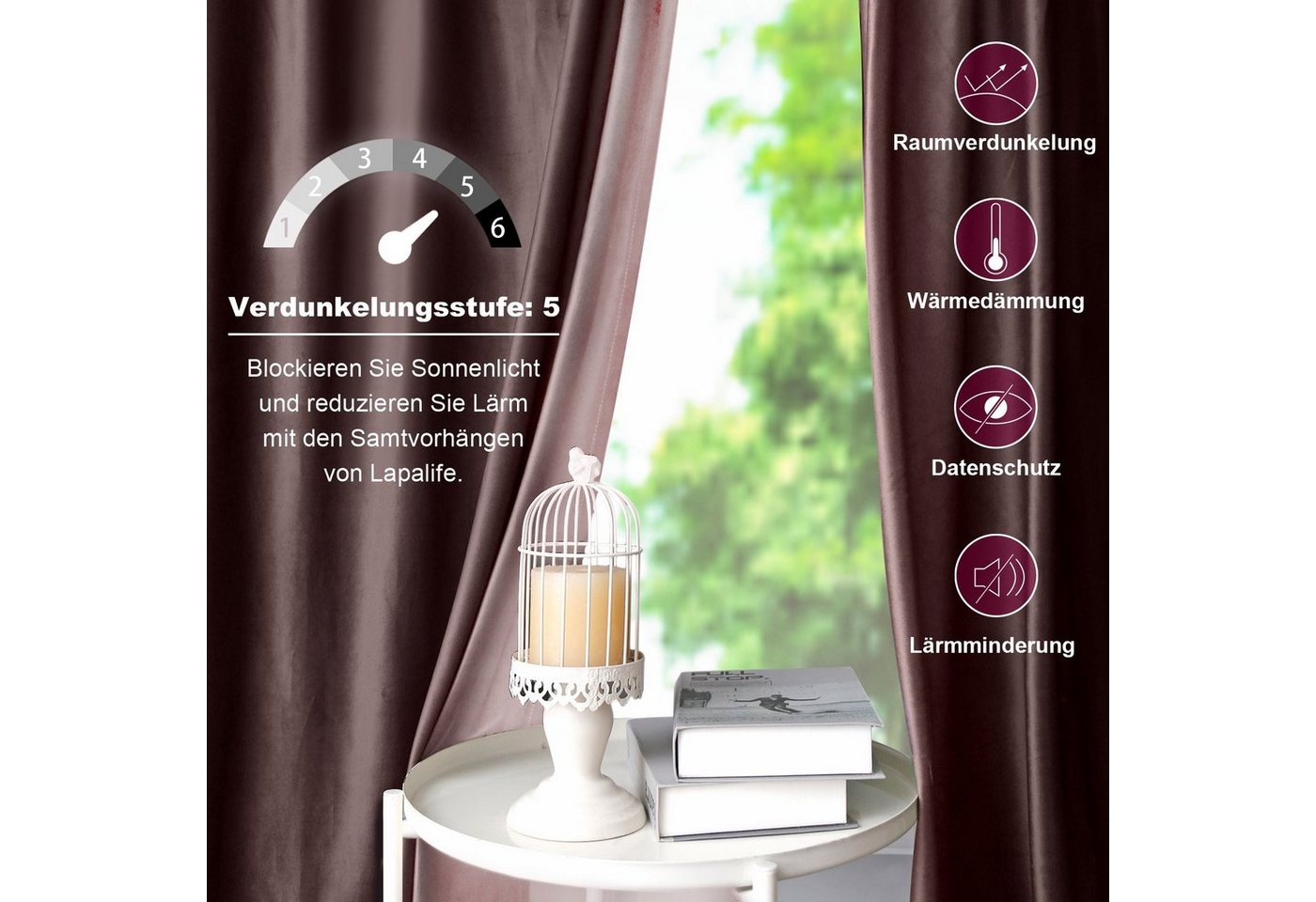 Sunicol Verdunkelungsvorhang Blickdicht Gardinen, Samt Verdunkelungsvorhang,Thermo,Akustik (2 St), abdunkelnd – Bild 4 von 5