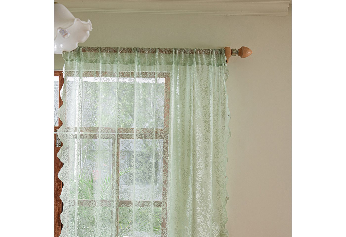 Sunicol Vorhang 2er Set Transparent Gardinen mit Spitze Blumen Bestickte, Voile Vorhänge Luftig Dekoschal für Wohnzimmer Schlafzimmer, Mintgrün – Bild 4 von 5