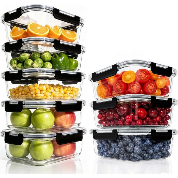 SunJas Frischhaltedose Glasbehälter mit deckel,Frischhaltedosen Glas,5×1040 ml+3×1520 ml, glas, (Glas Frischhaltedose,Glas-Lunchbox,Glas Lebensmittelbehälter, 8