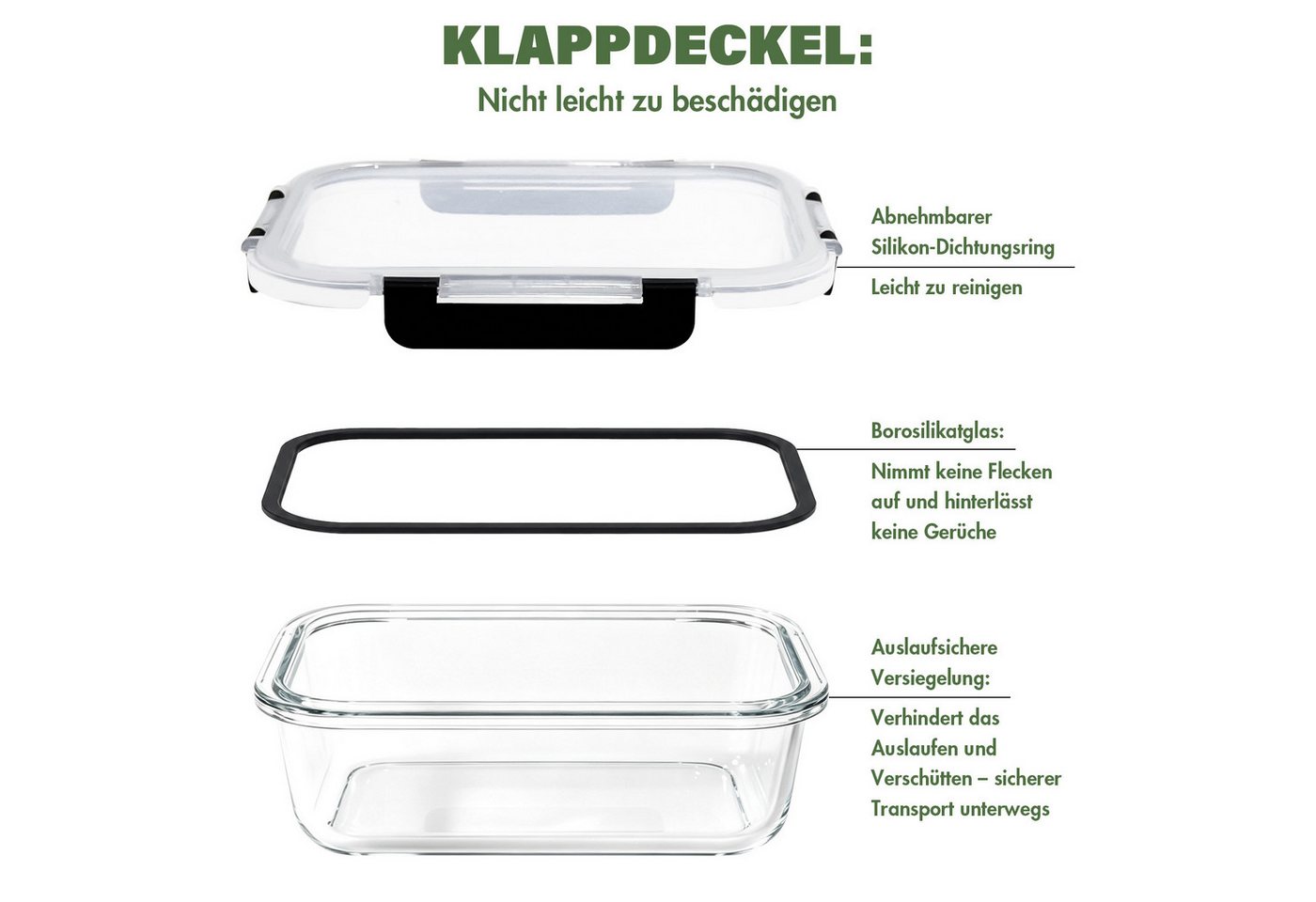 SunJas Frischhaltedose Glasbehälter mit deckel,Frischhaltedosen Glas,5×1040 ml+3×1520 ml, glas, (Glas Frischhaltedose,Glas-Lunchbox,Glas Lebensmittelbehälter, 8 – Bild 3 von 5