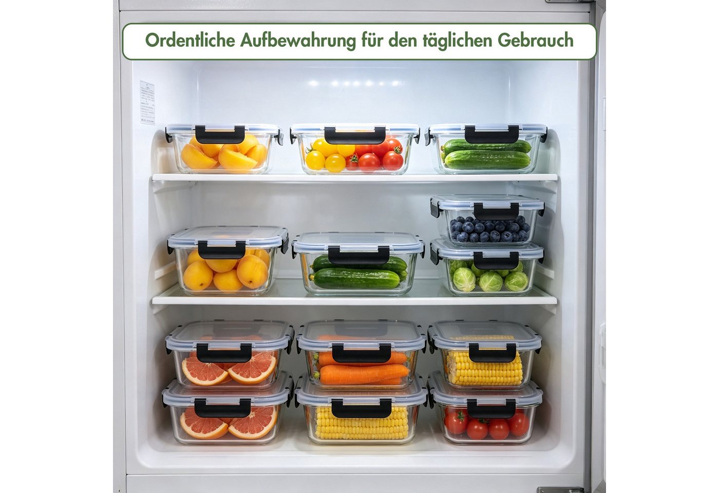 SunJas Frischhaltedose Glasbehälter mit deckel,Frischhaltedosen Glas,5×1040 ml+3×1520 ml, glas, (Glas Frischhaltedose,Glas-Lunchbox,Glas Lebensmittelbehälter, 8 – Bild 5 von 5