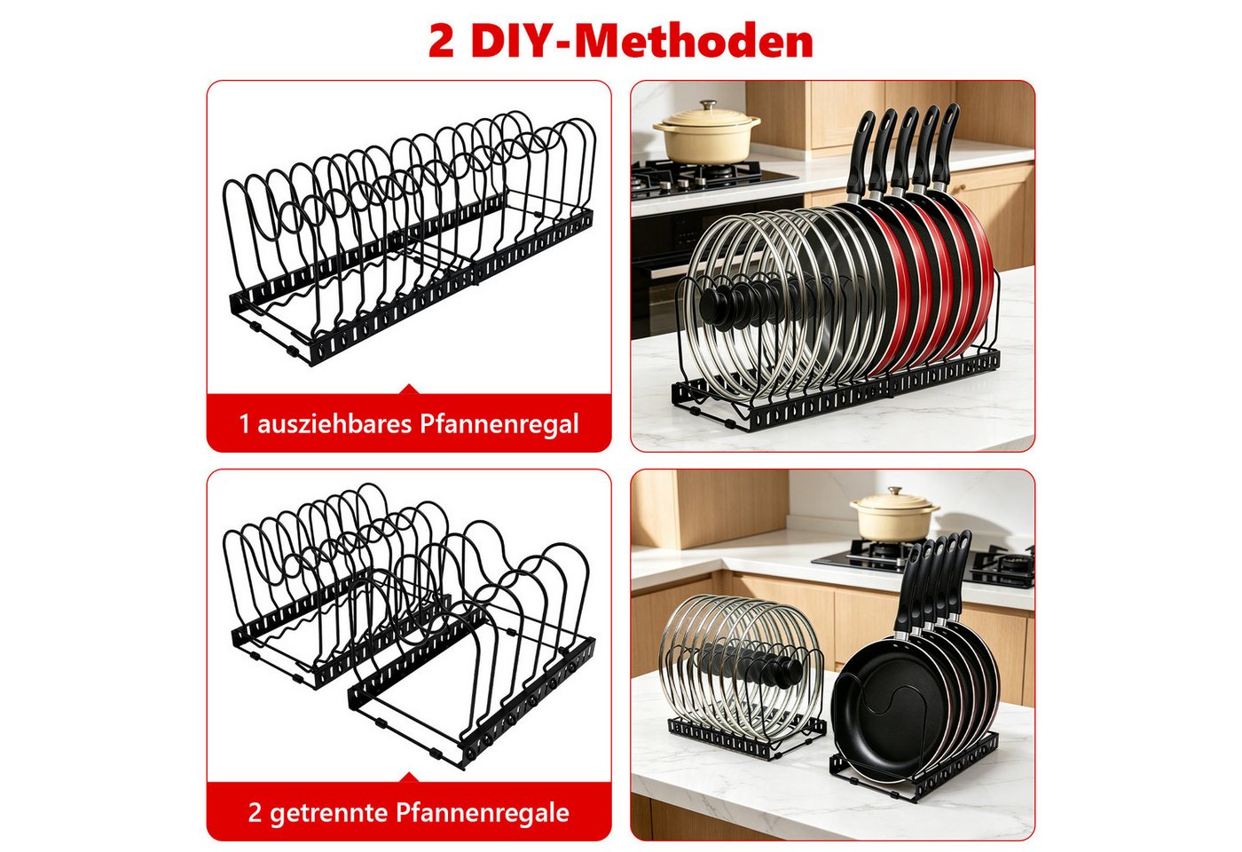 SunJas Geschirrständer Topfdeckelhalter verstellbar Pfannenhalter mit 15 Fächern, Zubehör für Geschirrdeckel Organizer für Schublade & Schrank, Erweiterbarer Kü – Bild 2 von 5