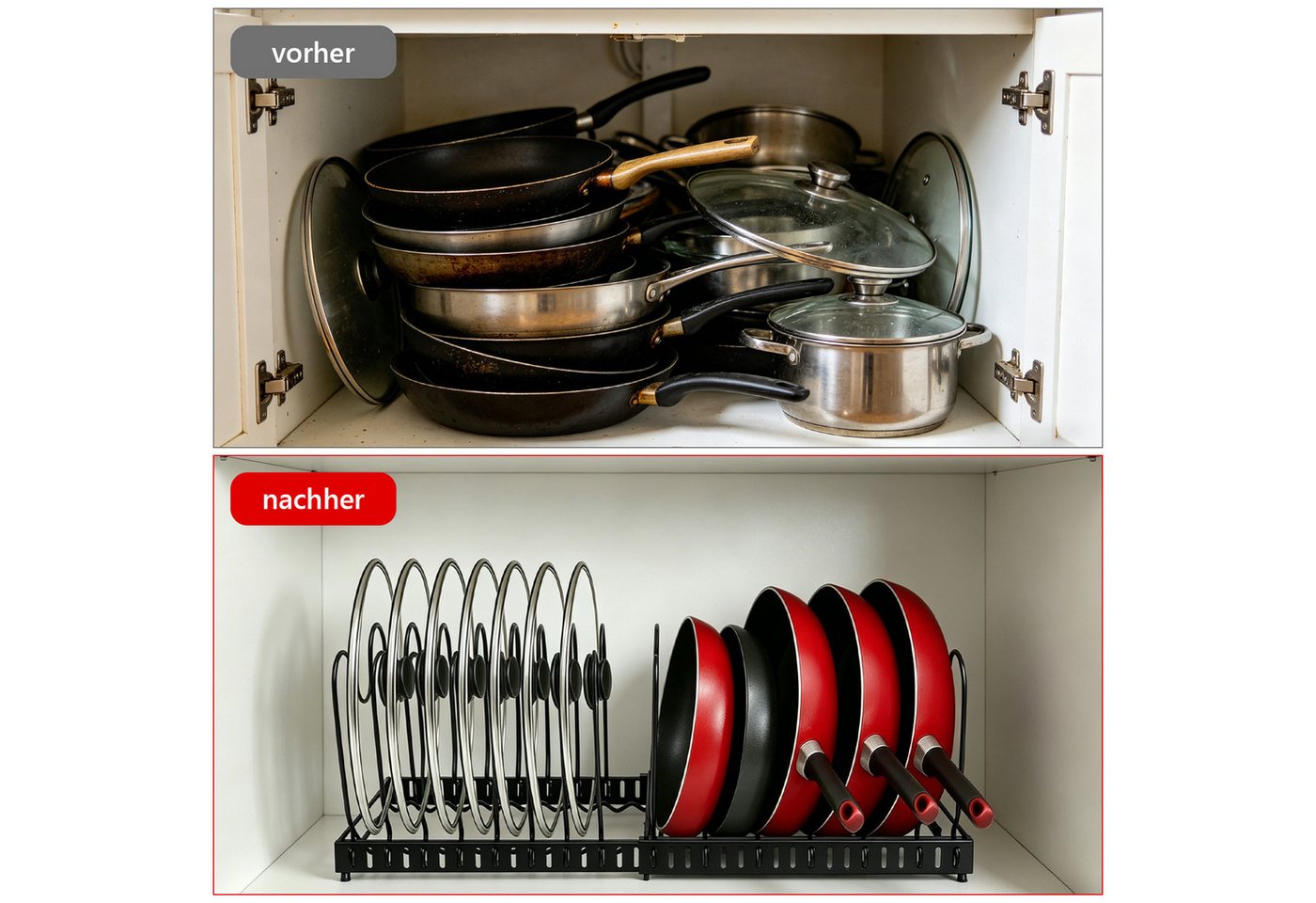 SunJas Geschirrständer Topfdeckelhalter verstellbar Pfannenhalter mit 15 Fächern, Zubehör für Geschirrdeckel Organizer für Schublade & Schrank, Erweiterbarer Kü – Bild 4 von 5