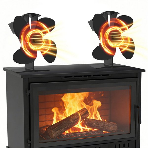 SunJas Kaminventilator 4 Flügel Ofenventilator Ohne Strom, Wärmebetriebener, Leiser 2er-Set, 10,2T x 18,1B x 18,7H cm,für Pellet/Holzbrenner/Kamin