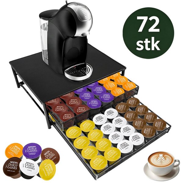 SunJas Kapselspender Kapselhalter Kapselschublade Kapsel‑Organizer mit 2 Schubladen, 72 Kapseln Kapazität,Kapselständer als Unterlage für Kaffeemaschine