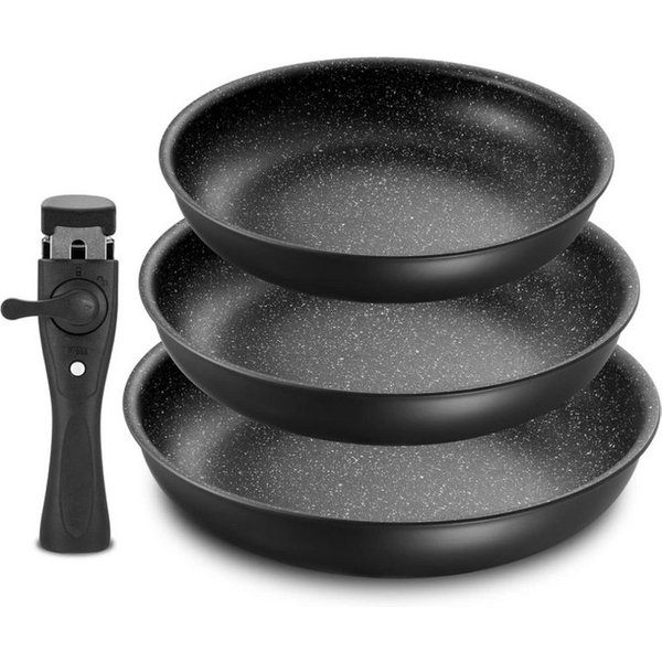 SunJas Pfannen-Set Pfannenset mit abnehmbarem Griff Bratpfanne Ø 20/24/28 cm, Aluminium Pfanne (mit Antihaftbeschichtung, 3-tlg., stapelbar platzsparend), für a
