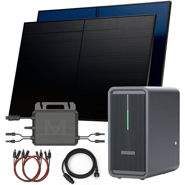 SUNNIVA Balkonkraftwerk 1000W mit 2,24 kWh Speicher MARSTEK B2500-D, (BIFAZIAL FULLBLACK komplett Steckdose, PV Solaranlage Komplettset mit Solarspeicher, 2x 50