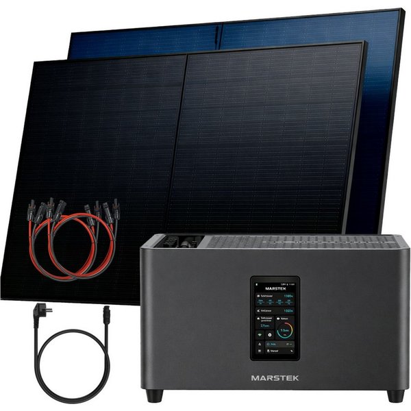 SUNNIVA Balkonkraftwerk 1000W mit 2,56 kWh Speicher MARSTEK Jupiter C + Plus, (BIFAZIAL FULLBLACK komplett Steckdose, PV Solaranlage Komplettset mit Solarspeich