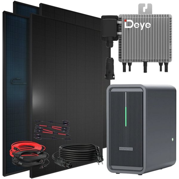 SUNNIVA Balkonkraftwerk 1840W Deye mit 2,24 kWh Speicher Marstek B2500-D, (BIFAZIAL FULLBLACK komplett Steckdose, PV Solaranlage Komplettset mit Solarspeicher, 
