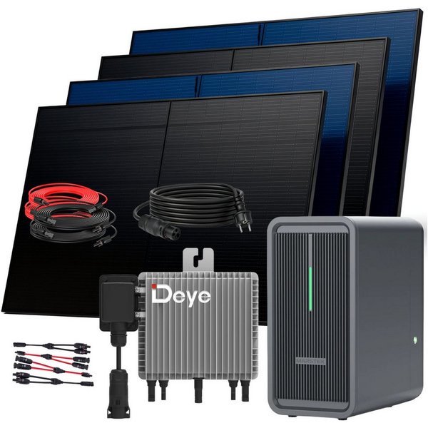 SUNNIVA Balkonkraftwerk 2000W Deye mit 2,24 kWh Speicher MARSTEK B2500-D, (BIFAZIAL FULLBLACK komplett Steckdose, PV Solaranlage Komplettset mit Solarspeicher, 