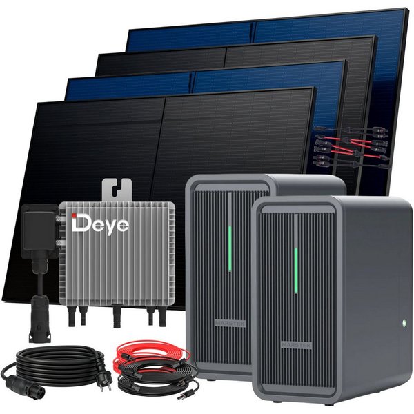 SUNNIVA Balkonkraftwerk 2000W Deye mit 4,48 kWh Speicher MARSTEK B2500-D, (BIFAZIAL FULLBLACK komplett Steckdose, PV Solaranlage Komplettset mit Solarspeicher, 