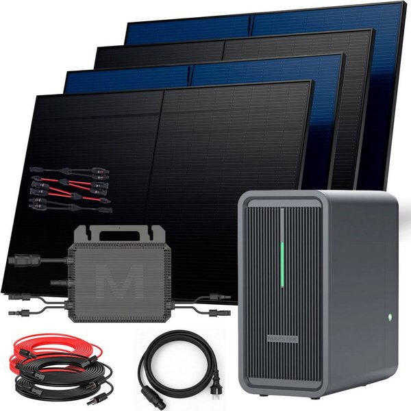 SUNNIVA Balkonkraftwerk 2000W mit 2,24 kWh Speicher MARSTEK B2500-D, (BIFAZIAL FULLBLACK komplett Steckdose, PV Solaranlage Komplettset mit Solarspeicher, 4x 50