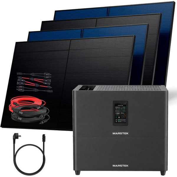 SUNNIVA Balkonkraftwerk 2000W mit 5,12 kWh Speicher MARSTEK Jupiter C + Plus, (BIFAZIAL FULLBLACK komplett Steckdose, PV Solaranlage Komplettset mit Solarspeich