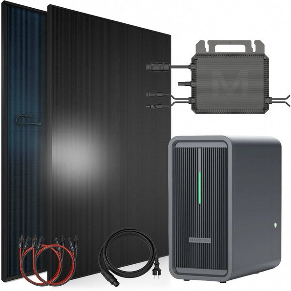 SUNNIVA Balkonkraftwerk 920W mit 2,24 kWh Speicher Marstek B2500-D, (BIFAZIAL FULLBLACK komplett Steckdose, PV Solaranlage Komplettset mit Solarspeicher, 2x 460
