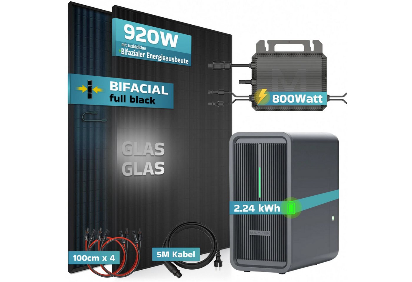 SUNNIVA Balkonkraftwerk 920W mit 2,24 kWh Speicher Marstek B2500-D, (BIFAZIAL FULLBLACK komplett Steckdose, PV Solaranlage Komplettset mit Solarspeicher, 2x 460 – Bild 2 von 5