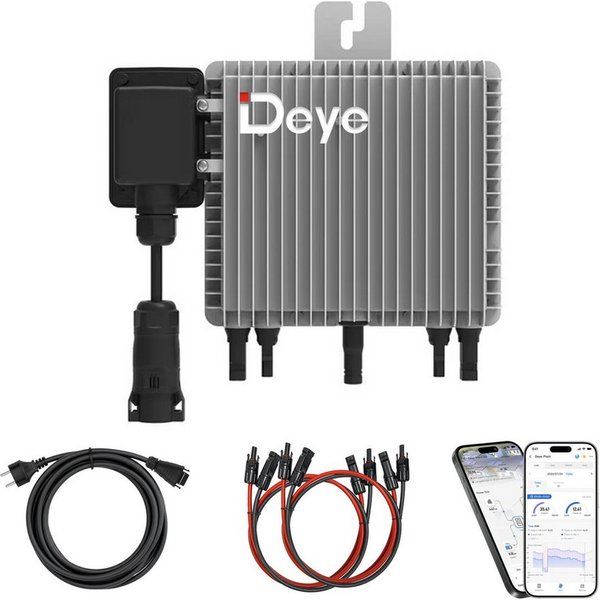 SUNNIVA Wechselrichter DEYE Mikro-Wechselrichter 800 W SUN-M80G4-EU-Q0, (inkl. 5m Anschlusskabel und 4x1m Solarkabel für Balkonkraftwerk, IP67 wetterfest, Plug&