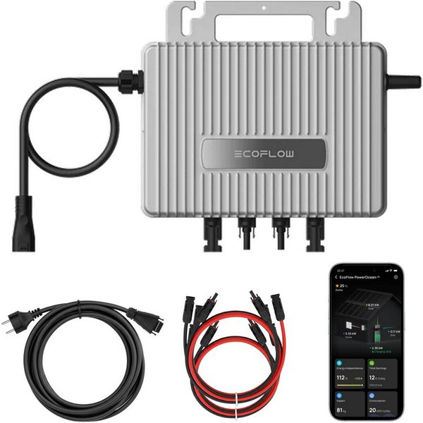 SUNNIVA Wechselrichter EcoFlow Stream Mikro-Wechselrichter 800 W –für Balkonkraftwerk, (Plug-&-Play mit 2× MPPT, IP67, WLAN & Bluetooth, inkl. 5 m Anschlusskabe