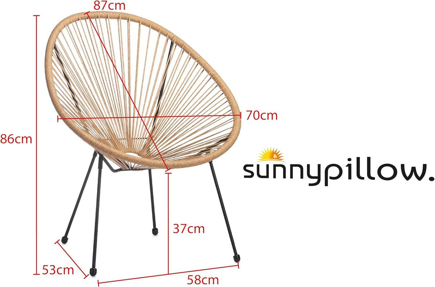 sunnypillow Gartenstuhl Acapulco, gemütlicher Loungesessel für Terrasse, Garten – Bild 3 von 5